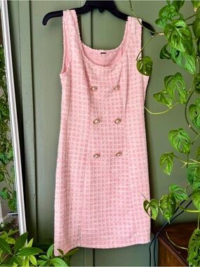Classic Pink Tweed Sleeveless Dress